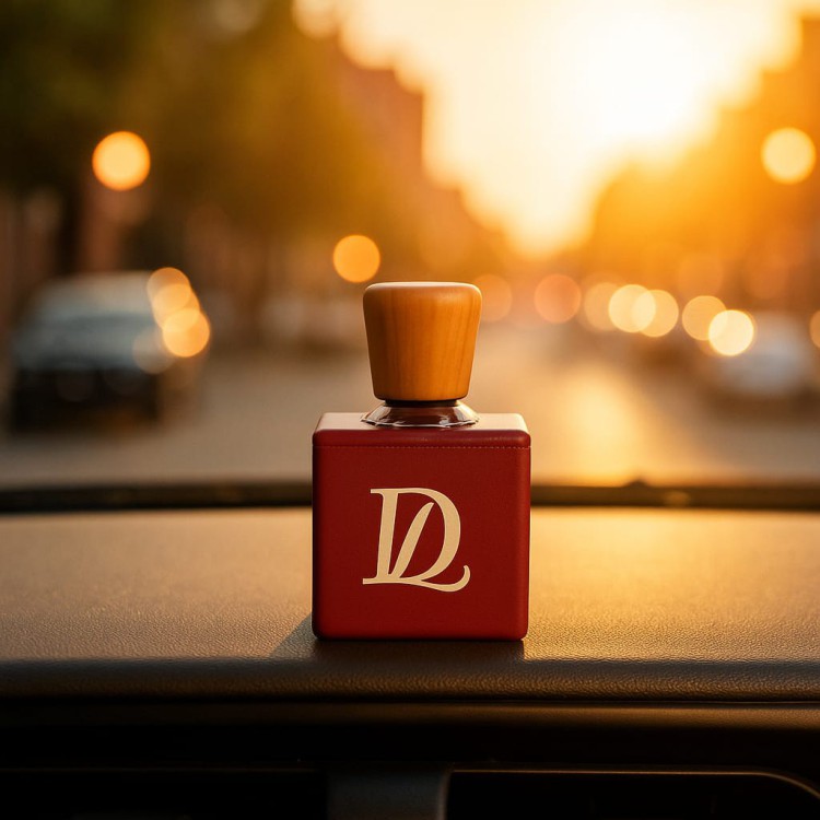 Orange Coffee Car Freshener With Rexine Clad Wooden Carrier
