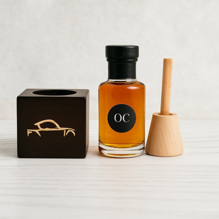 Orange Coffe Car Freshener With Wooden Carrier